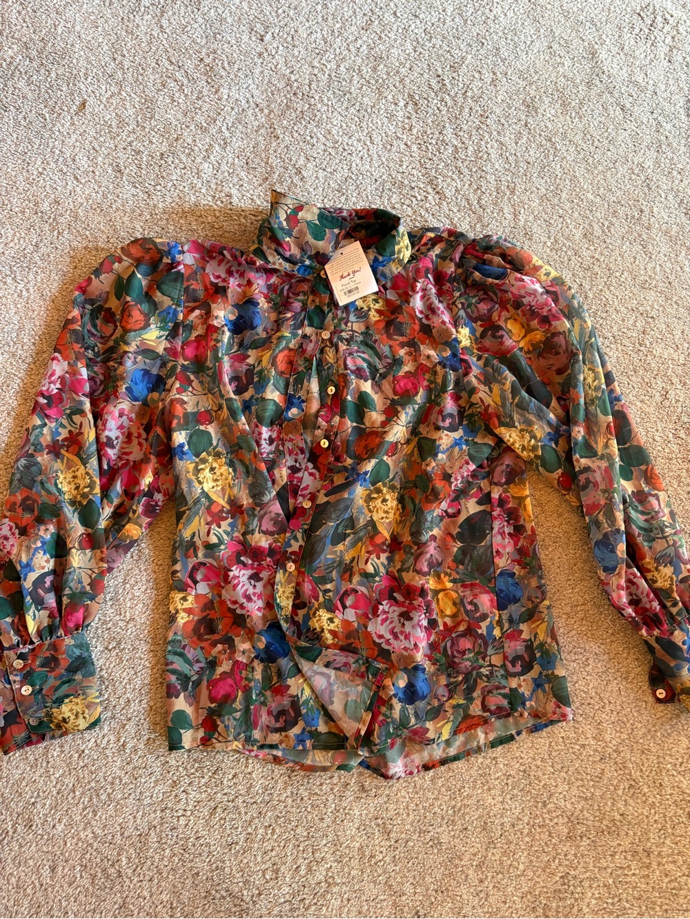 Floral Sheer Button-Front Blouse - Multi